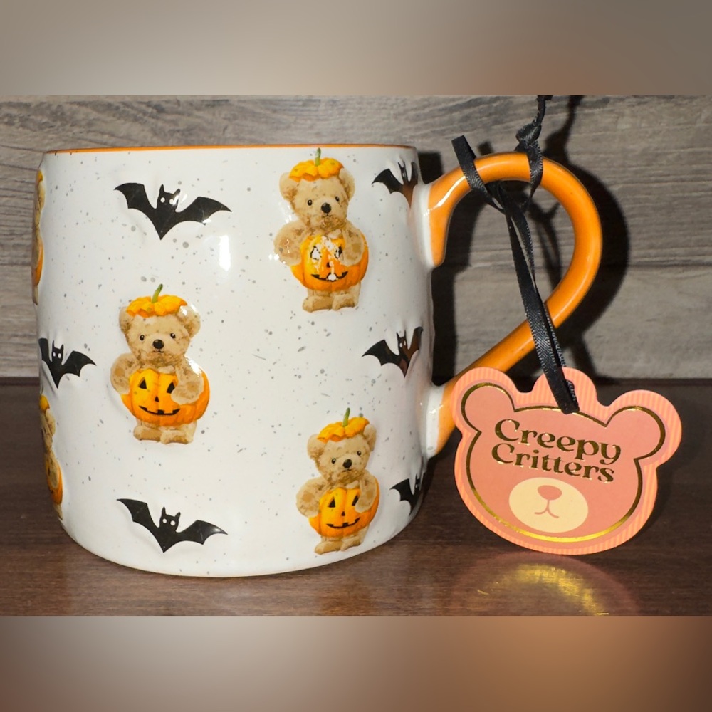 Cute 🥰 Creepy Critters Halloween Coffee Mug Pumpkin Teddy Bear Bat 22 Oz Spooky